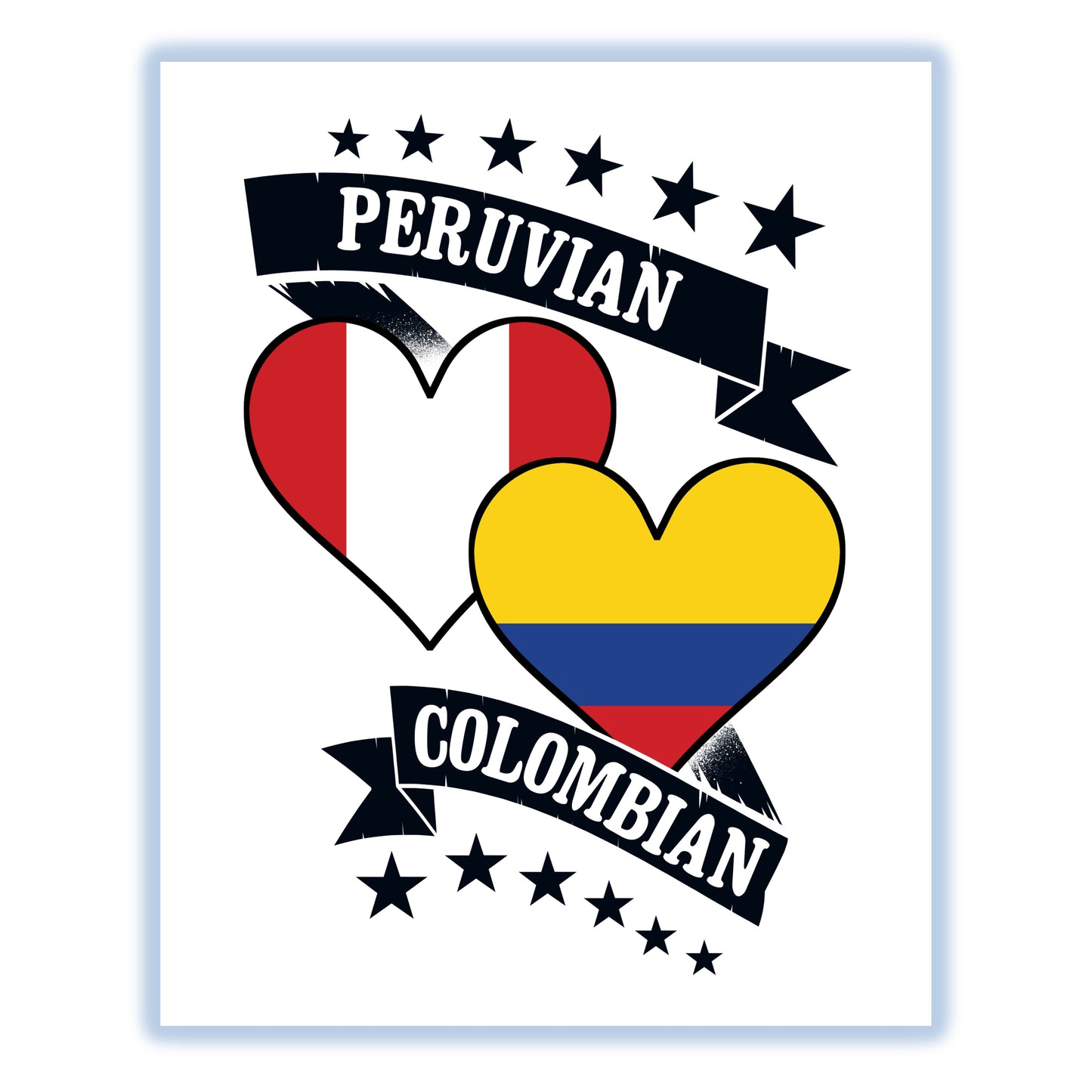 Peruvian Colombian Heart Flags Peru Colombia 8"x10" Wall Art Print