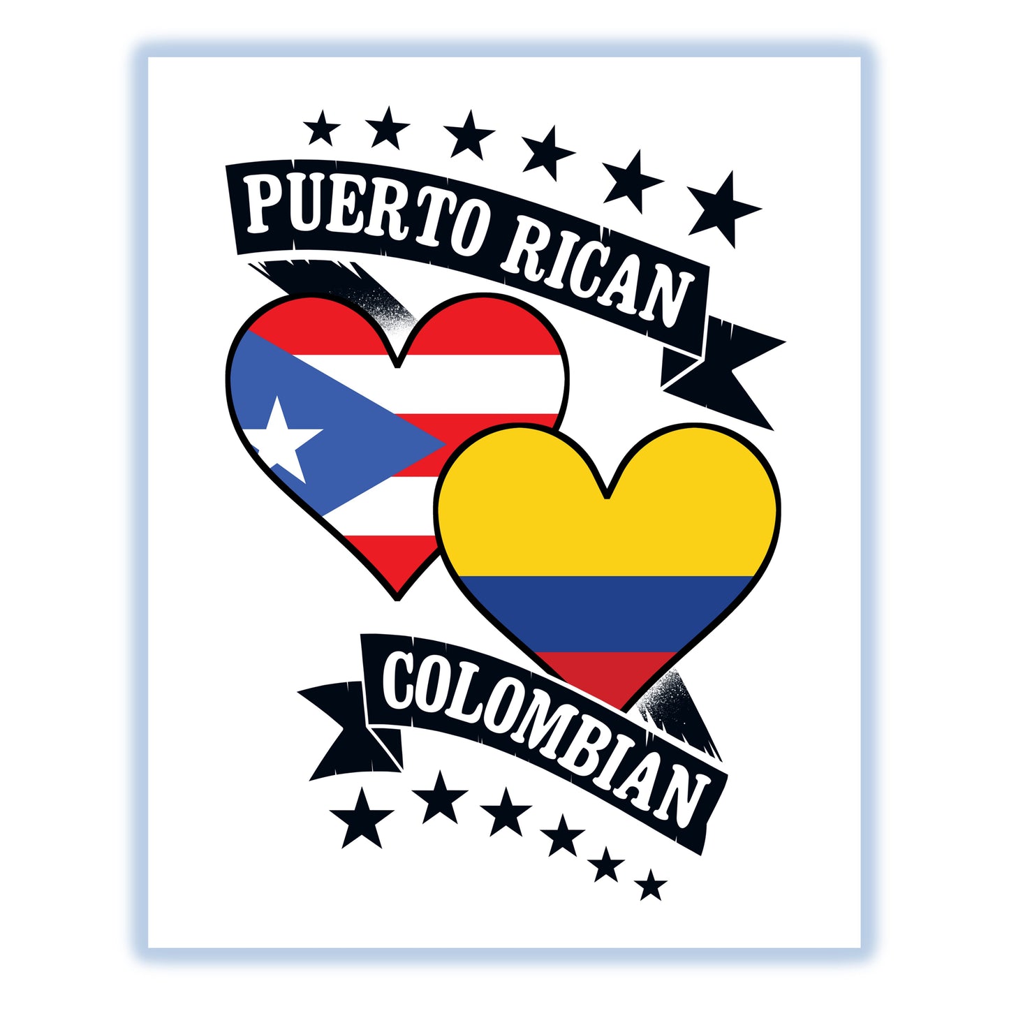 Puerto Rican Colombian Heart Flags Puerto Rico Colombia 8"x10" Wall Art Print