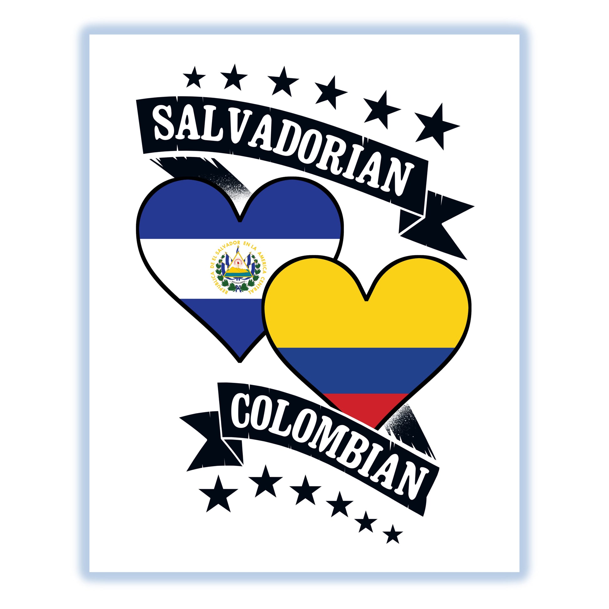 Salvadorian Colombian Heart Flags El Salvador Colombia 8"x10" Wall Art Print