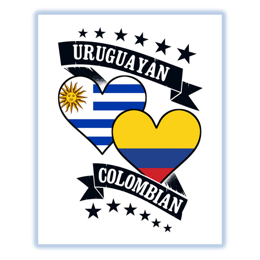 Uruguayan Colombian Heart Flags Uruguay Colombia 8"x10" Wall Art Print