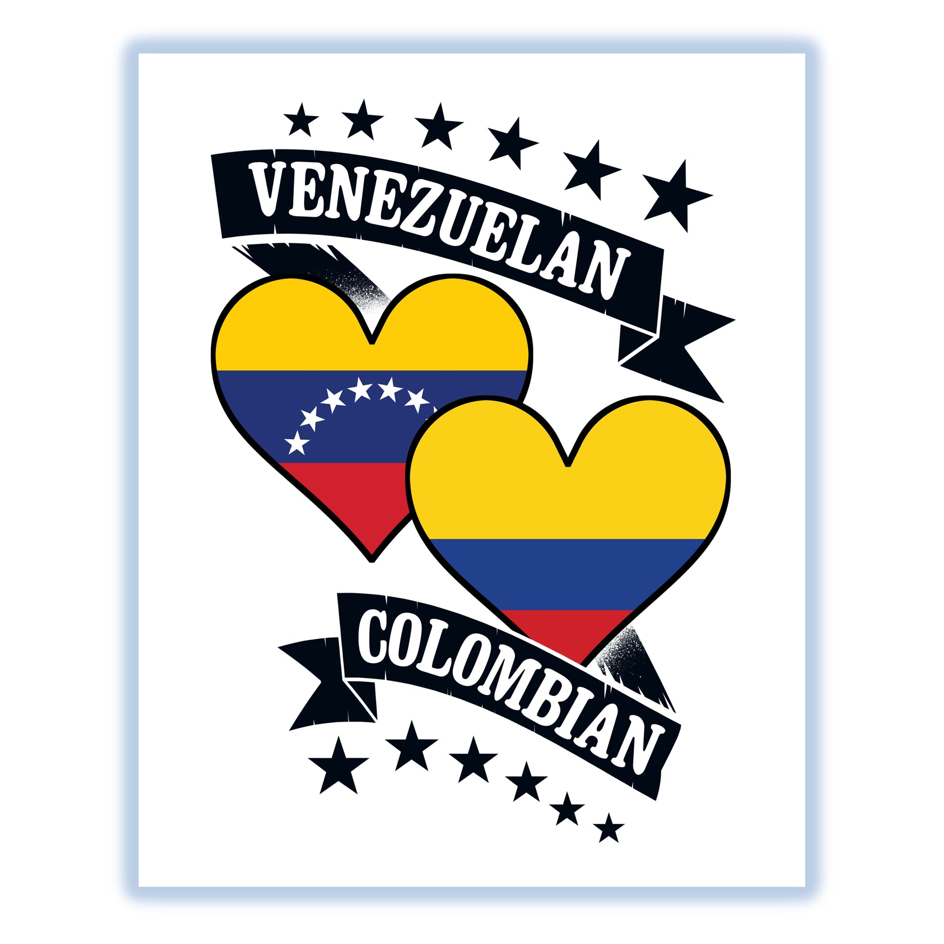 Venezuelan Colombian Heart Flags Venezuela Colombia 8"x10" Wall Art Print