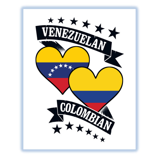 Venezuelan Colombian Heart Flags Venezuela Colombia 8"x10" Wall Art Print