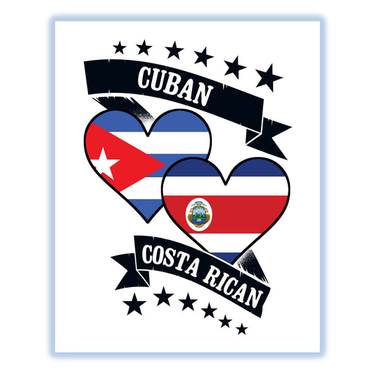 Cuban Costa Rican Heart Flags Cuba Costa Rica 8"x10" Wall Art Print
