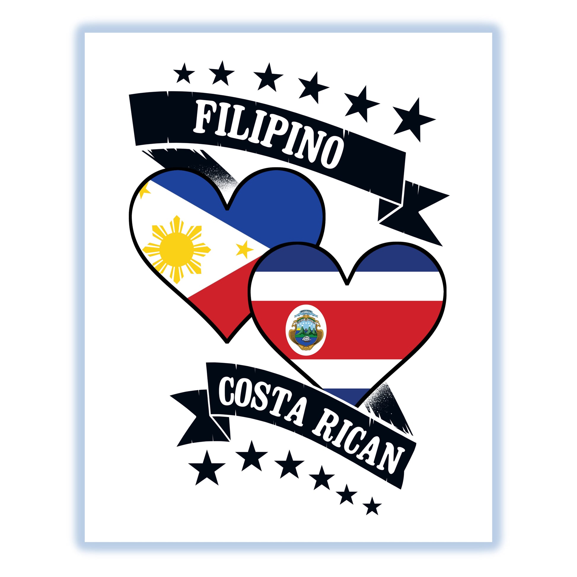 Filipino Costa Rican Heart Flags Philippines Costa Rica 8"x10" Wall Art Print