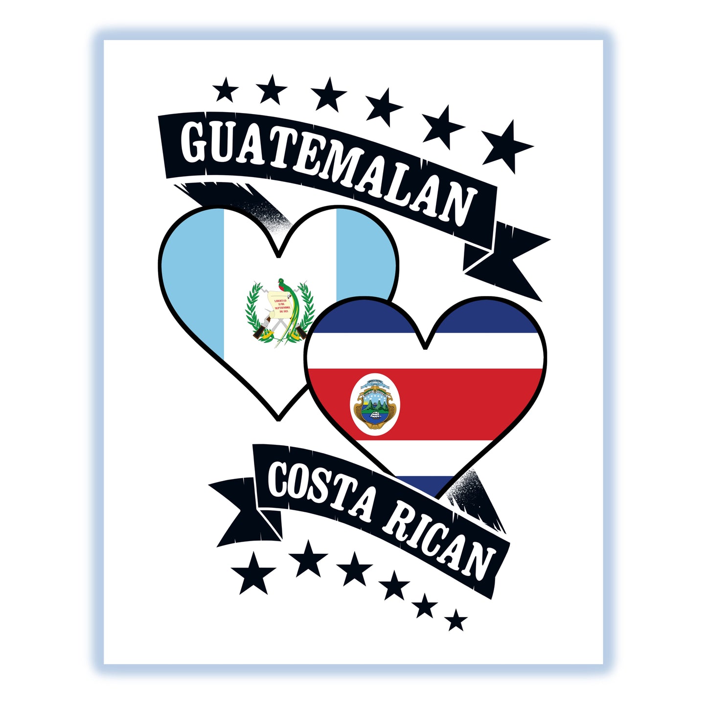 Guatemalan Costa Rican Heart Flags Guatemala Costa Rica 8"x10" Wall Art Print