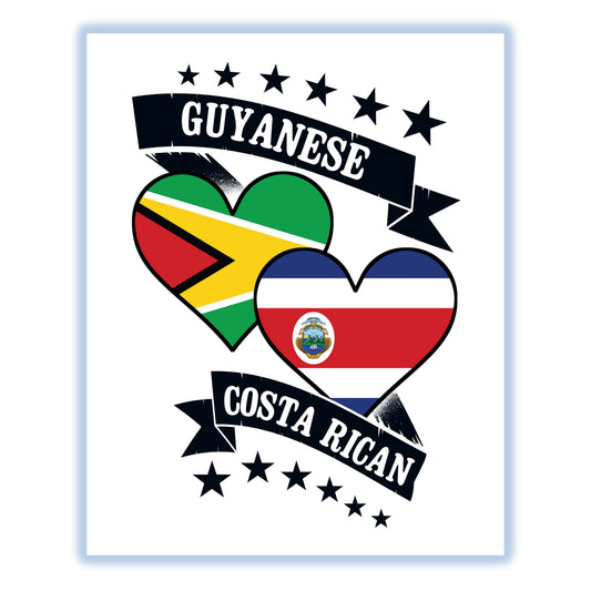 Guyanese Costa Rican Heart Flags Guyana Costa Rica 8"x10" Wall Art Print
