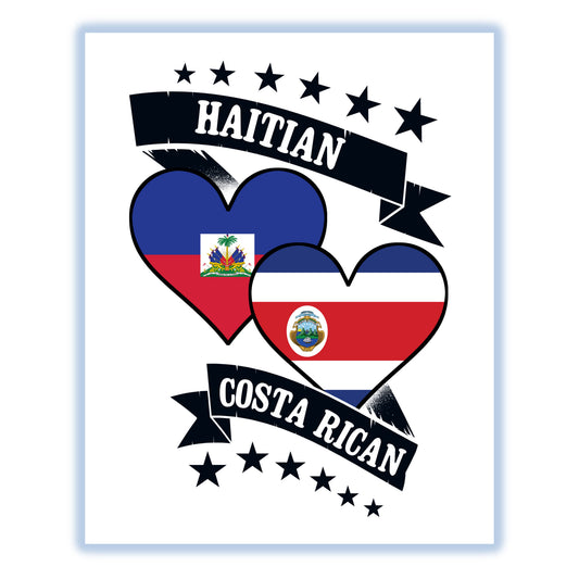 Haitian Costa Rican Heart Flags Haiti Costa Rica 8"x10" Wall Art Print