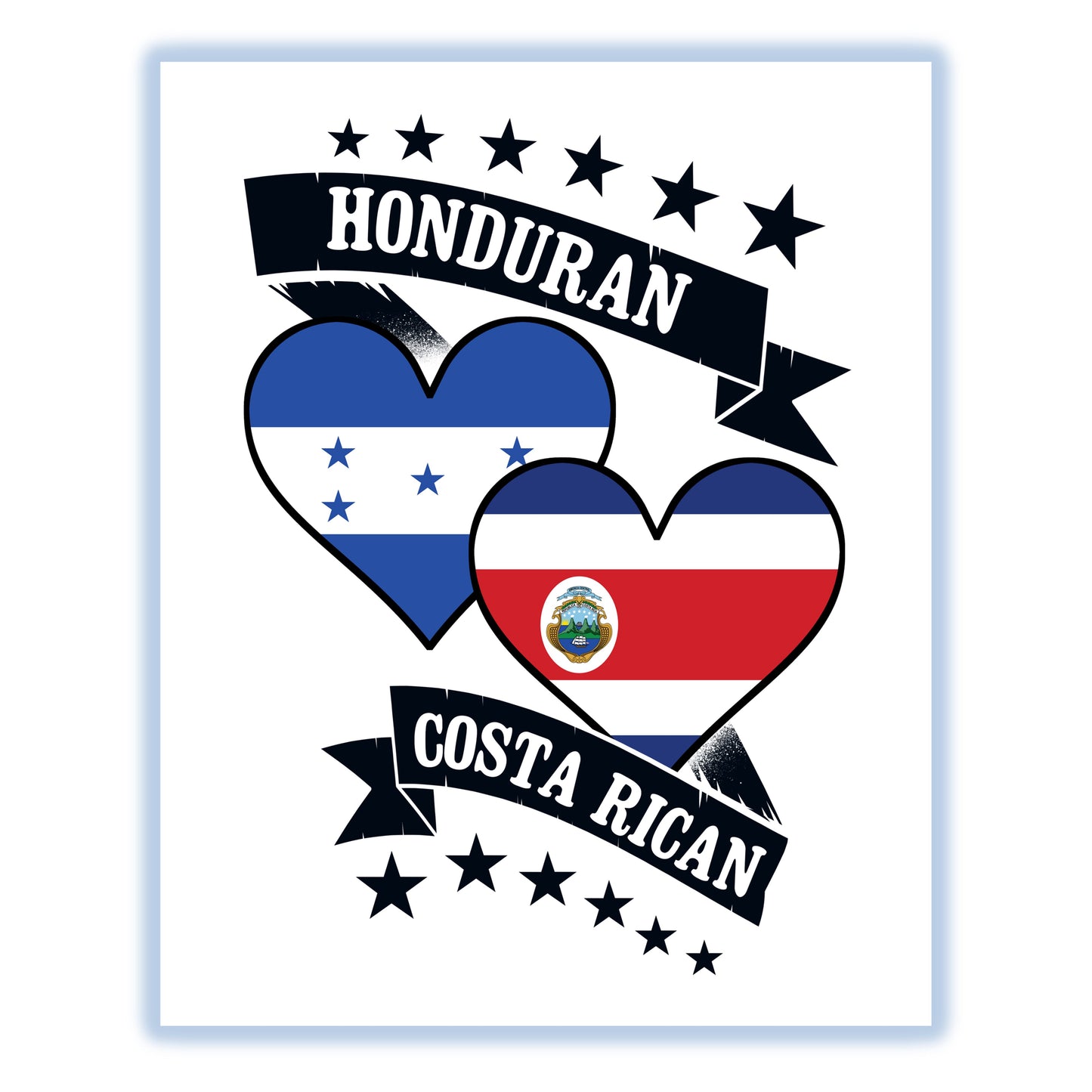 Honduran Costa Rican Heart Flags Honduras Costa Rica 8"x10" Wall Art Print