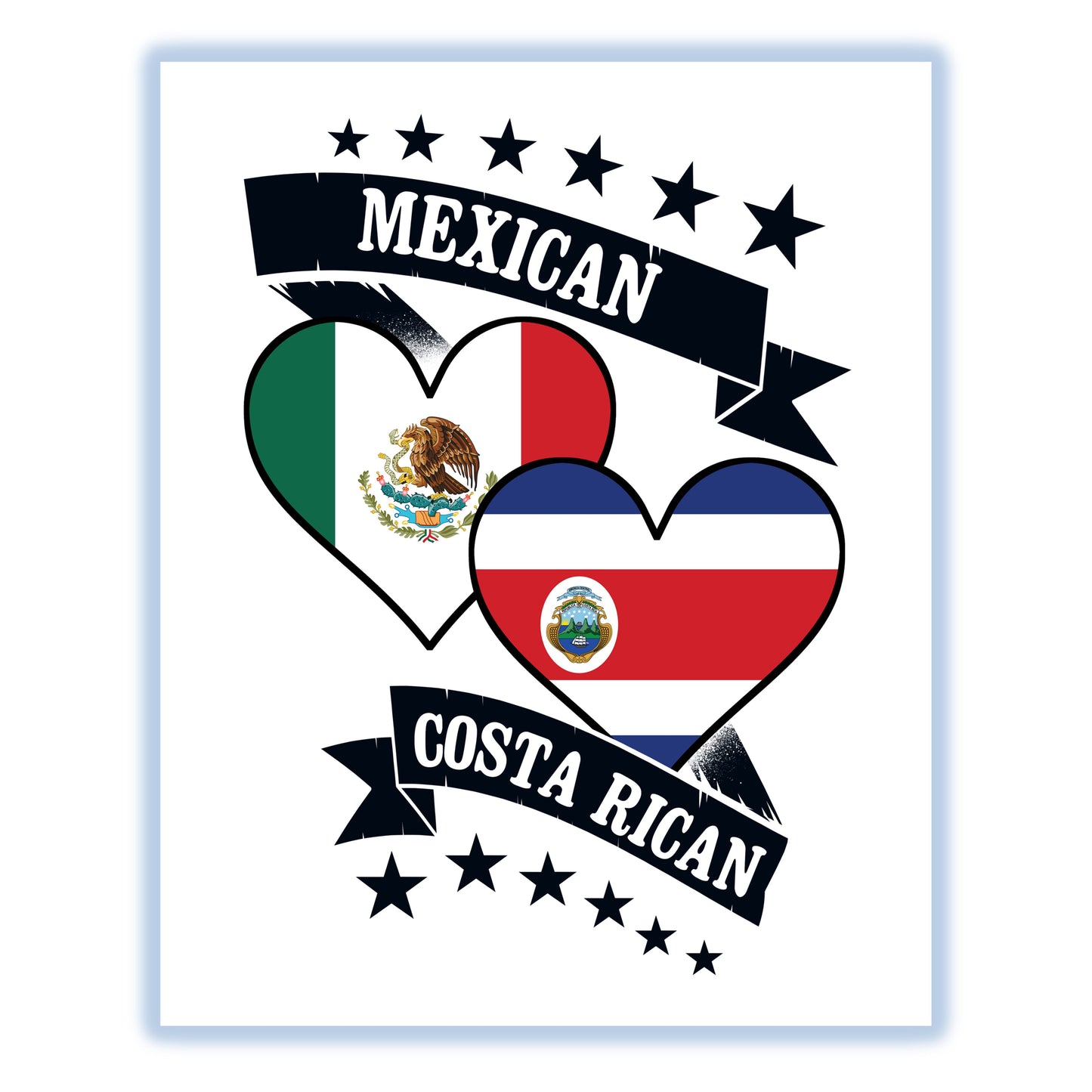 Mexican Costa Rican Heart Flags Mexico Costa Rica 8"x10" Wall Art Print