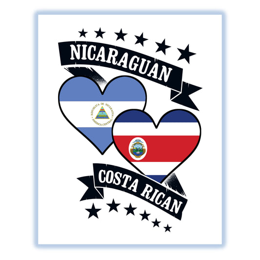 Nicaraguan Costa Rican Heart Flags Nicaragua Costa Rica 8"x10" Wall Art Print