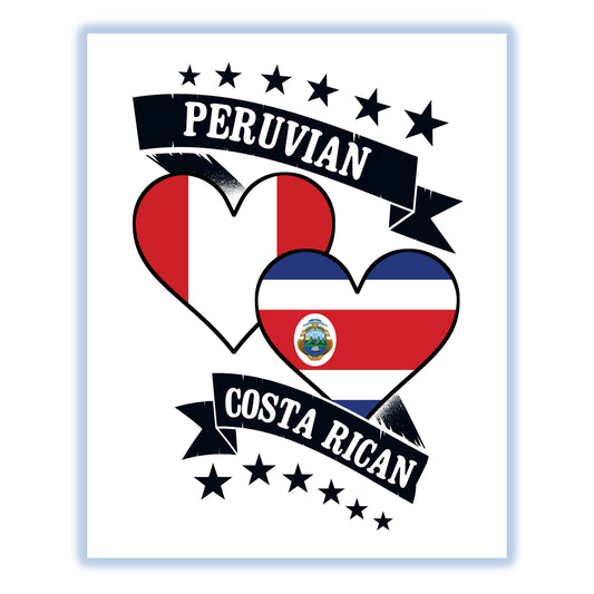 Peruvian Costa Rican Heart Flags Peru Costa Rica 8"x10" Wall Art Print