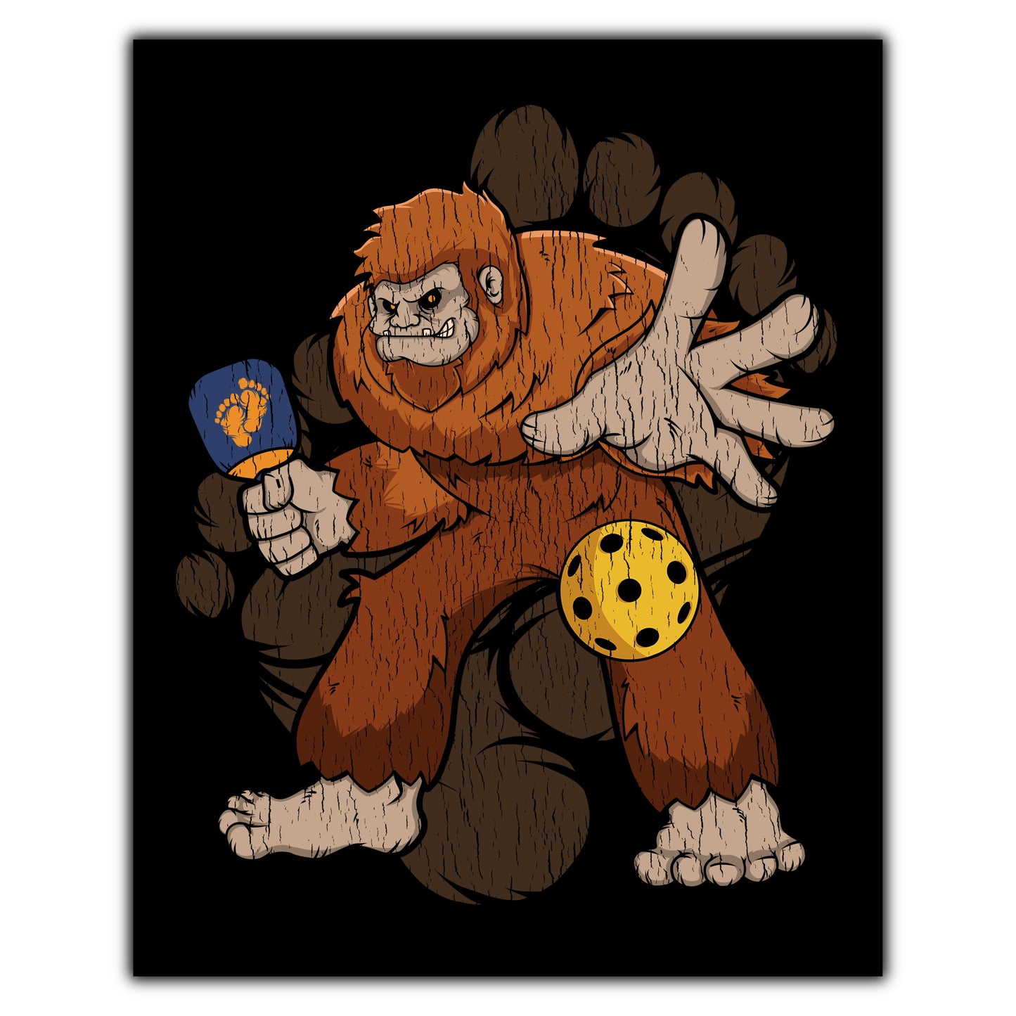 Bigfoot Pickleball Art - Sasquatch Playing Pickleball 8"x10" Wall Art Print