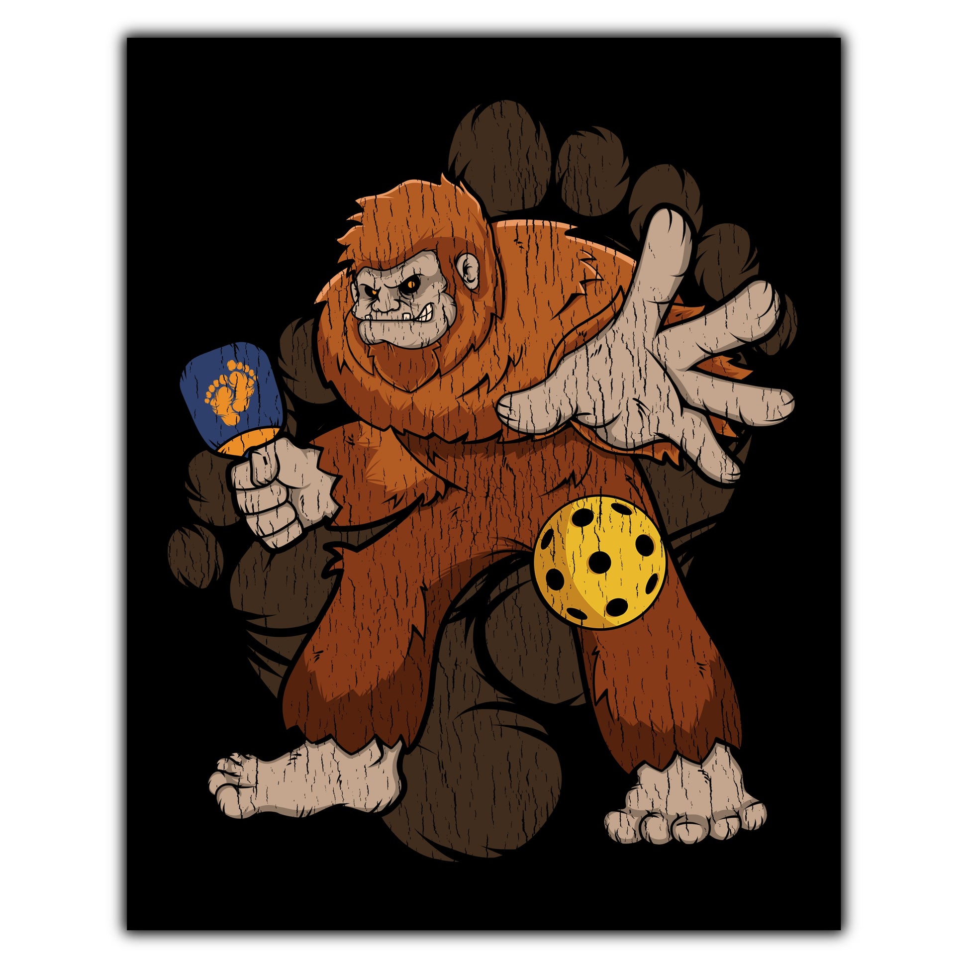 Bigfoot Pickleball Art - Sasquatch Playing Pickleball 8"x10" Wall Art Print