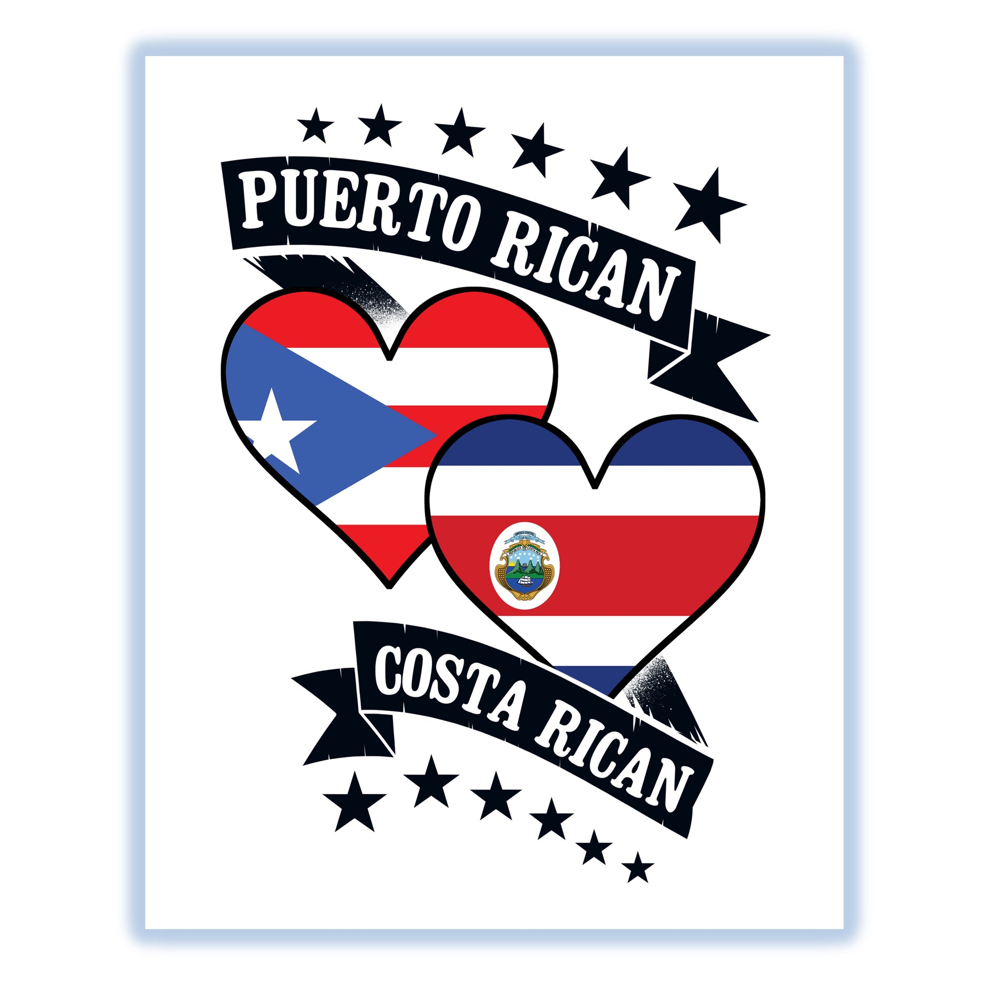 Puerto Rican Costa Rican Heart Flags Puerto Rico Costa Rica 8"x10" Wall Art Print