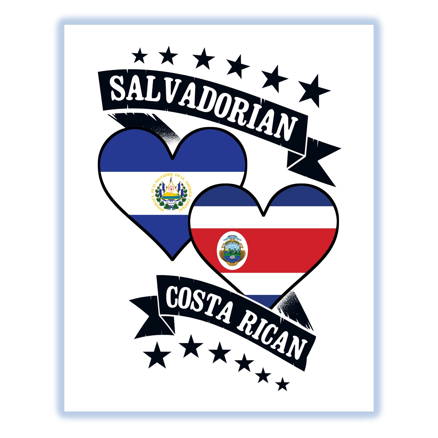 Salvadorian Costa Rican Heart Flags El Salvador Costa Rica 8"x10" Wall Art Print