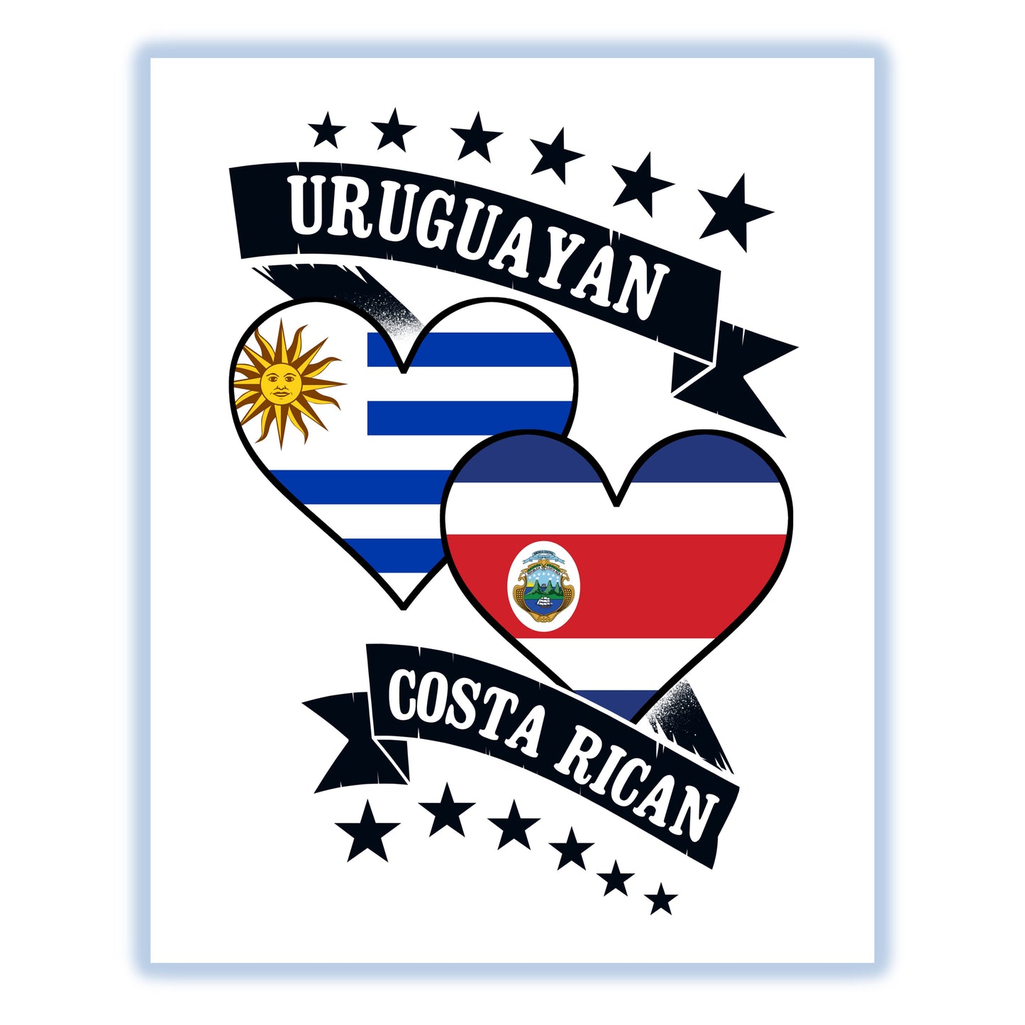 Uruguayan Costa Rican Heart Flags Uruguay Costa Rica 8"x10" Wall Art Print