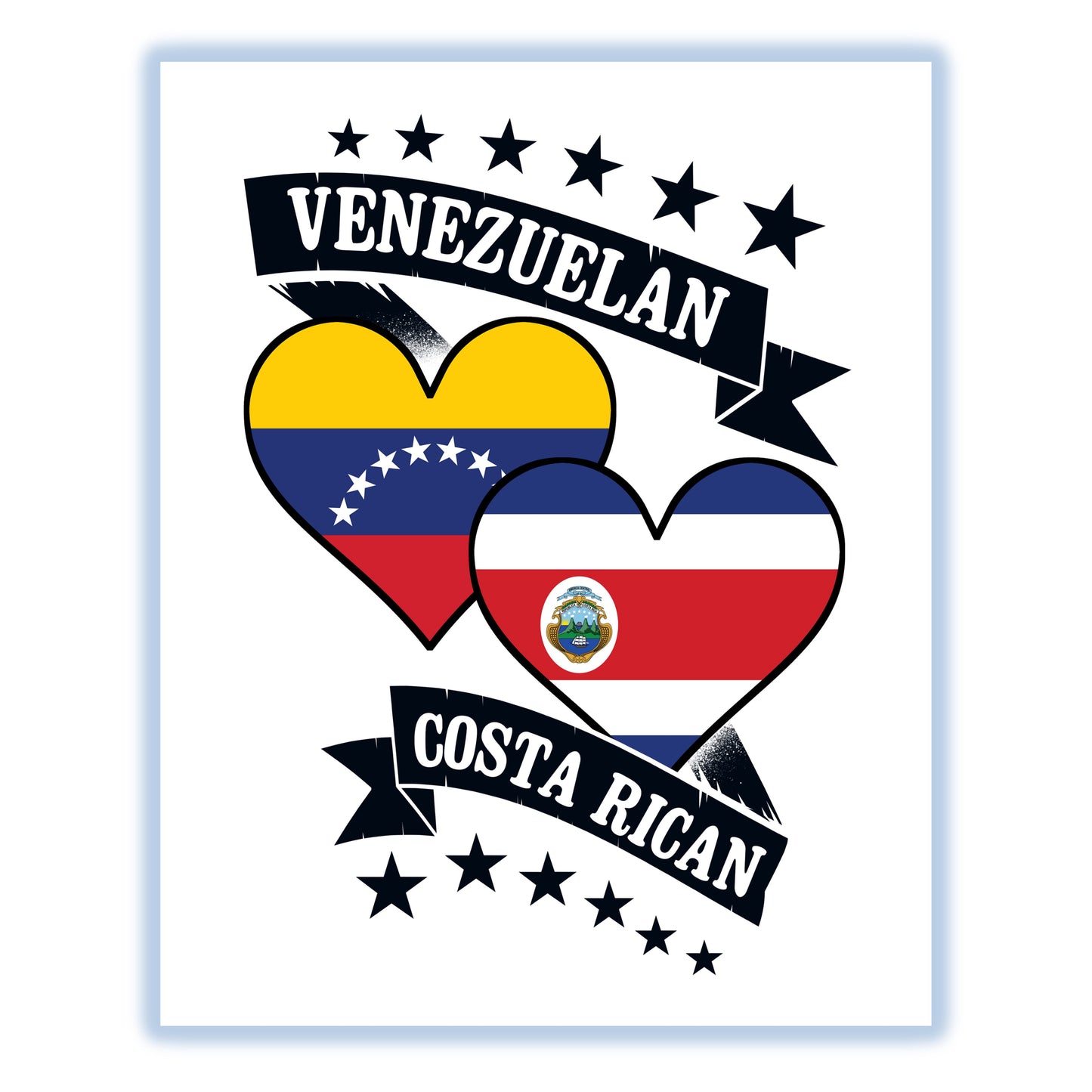 Venezuelan Costa Rican Heart Flags Venezuela Costa Rica 8"x10" Wall Art Print