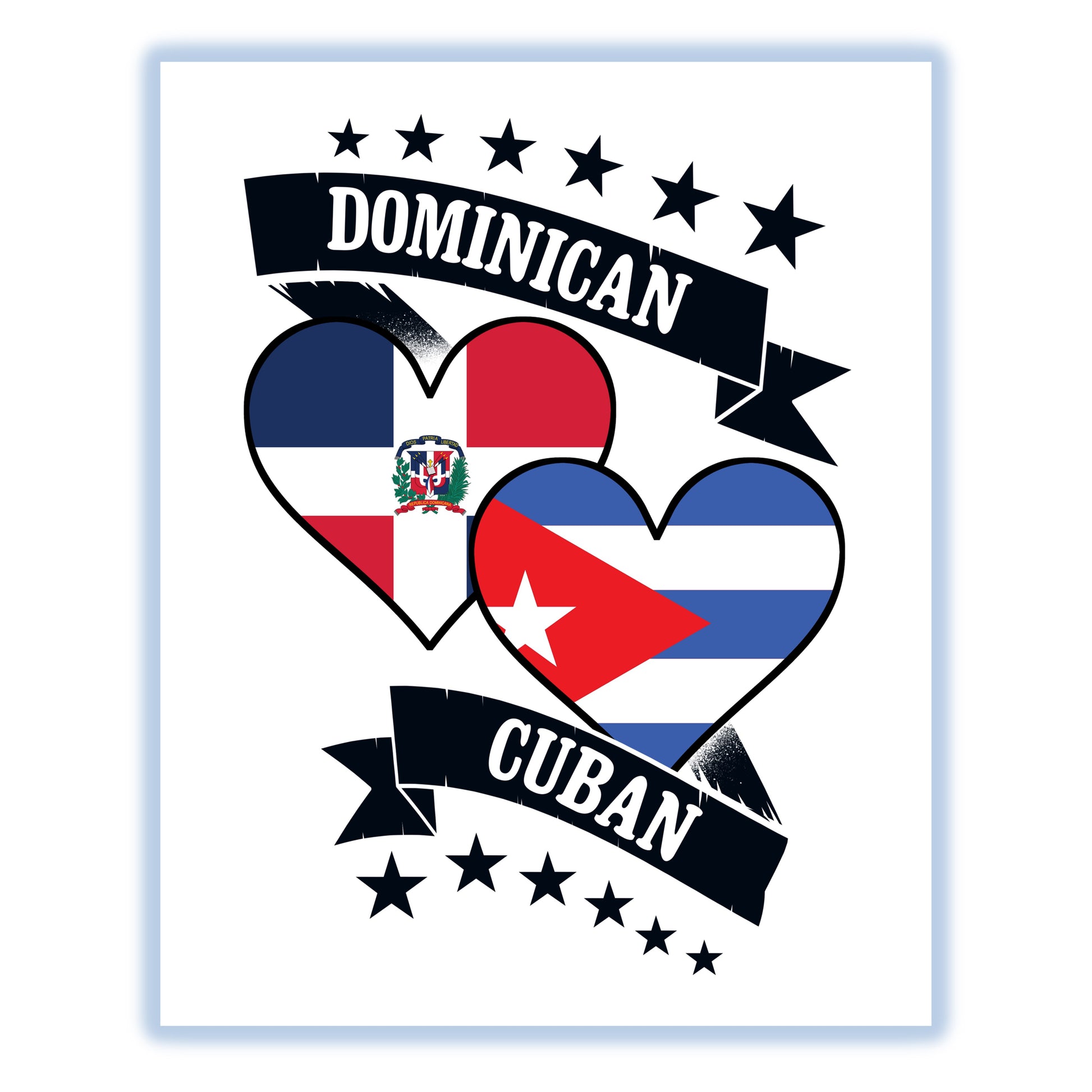 Dominican Cuban Heart Flags Dominican Republic Cuba 8"x10" Wall Art Print