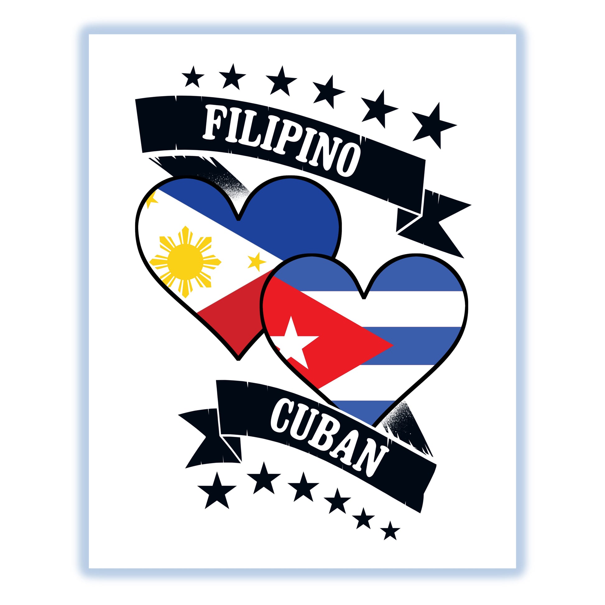 Filipino Cuban Heart Flags Philippines Cuba 8"x10" Wall Art Print