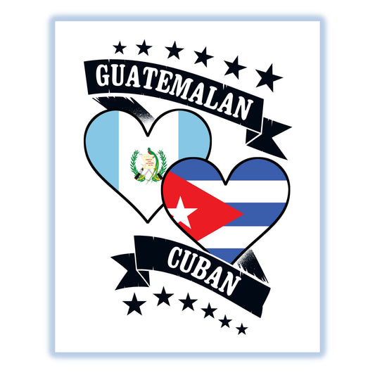 Guatemalan Cuban Heart Flags Guatemala Cuba 8"x10" Wall Art Print