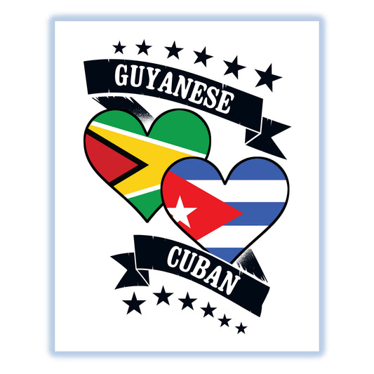 Guyanese Cuban Heart Flags Guyana Cuba 8"x10" Wall Art Print