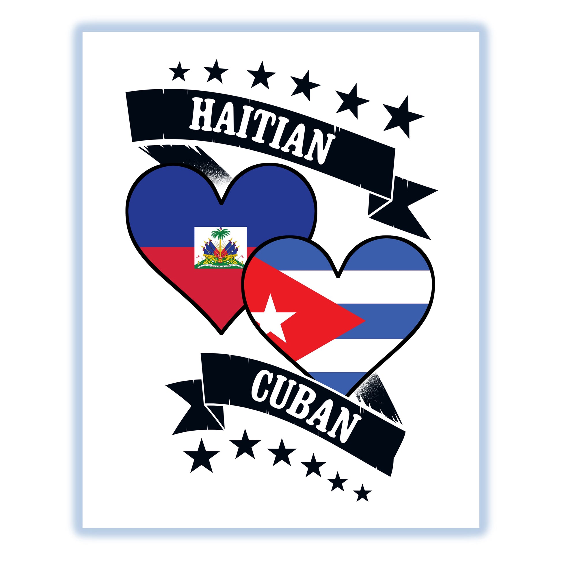 Haitian Cuban Heart Flags Haiti Cuba 8"x10" Wall Art Print