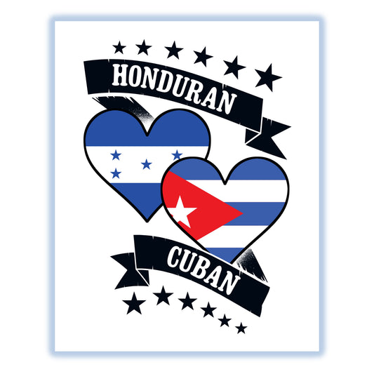 Honduran Cuban Heart Flags Honduras Cuba 8"x10" Wall Art Print