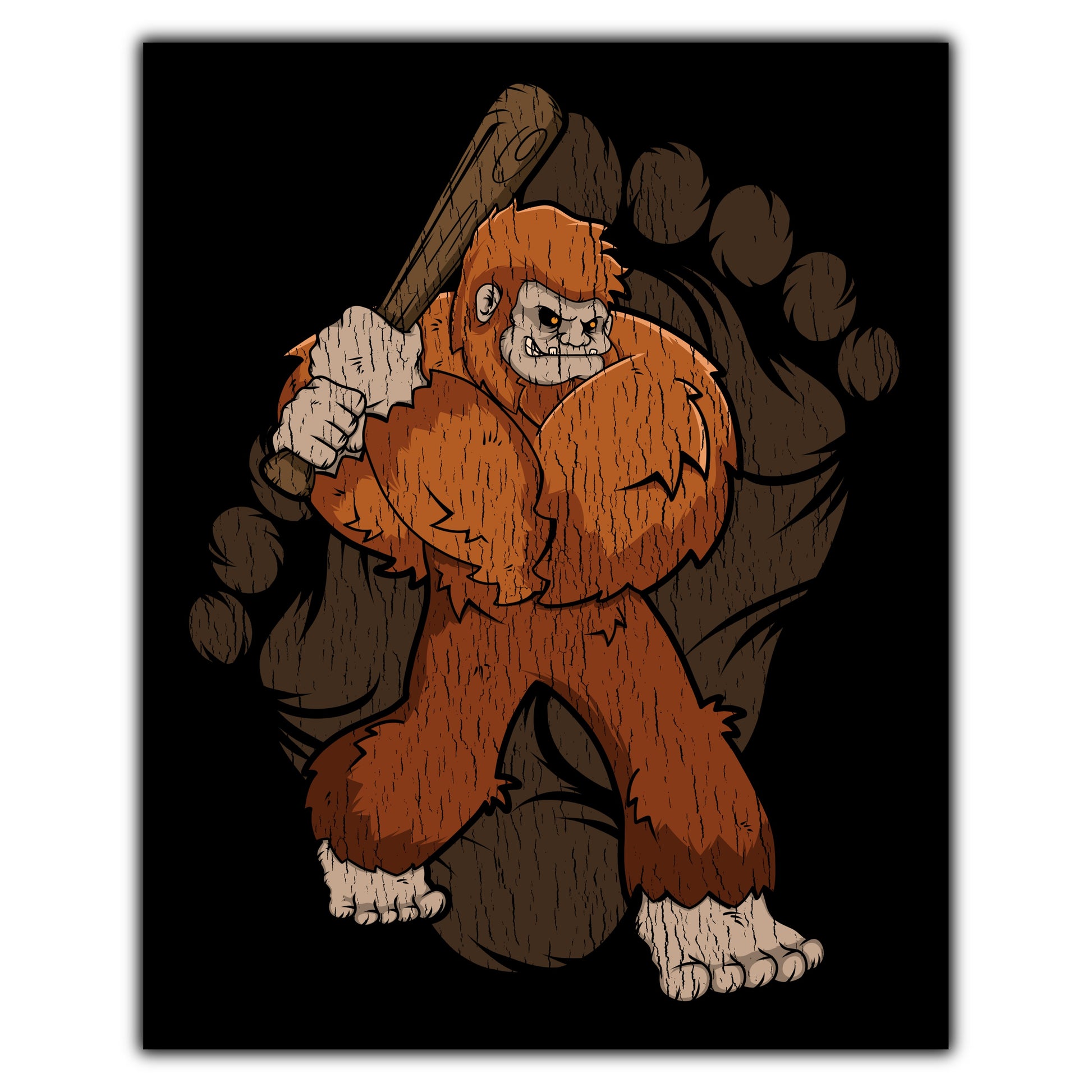 Bigfoot Baseball Art - Sasquatch Baseball Bat 8"x10" Wall Art Print
