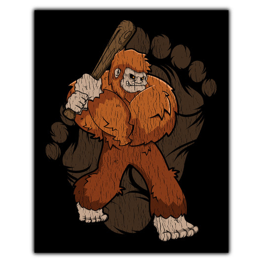 Bigfoot Baseball Art - Sasquatch Baseball Bat 8"x10" Wall Art Print
