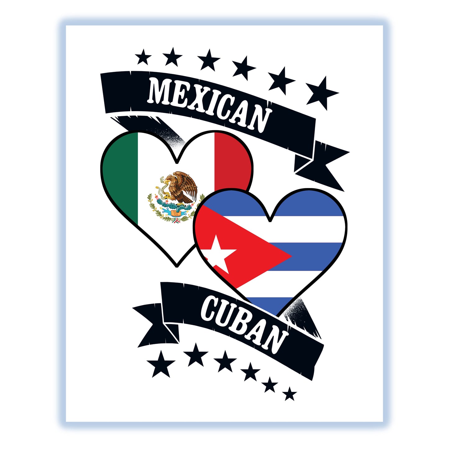 Mexican Cuban Heart Flags Mexico Cuba 8"x10" Wall Art Print