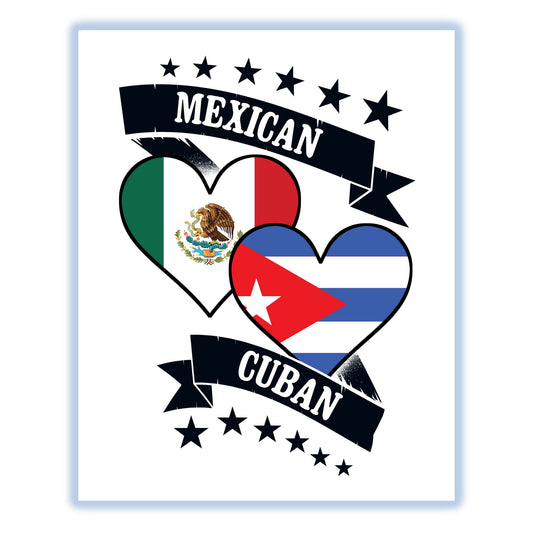 Mexican Cuban Heart Flags Mexico Cuba 8"x10" Wall Art Print