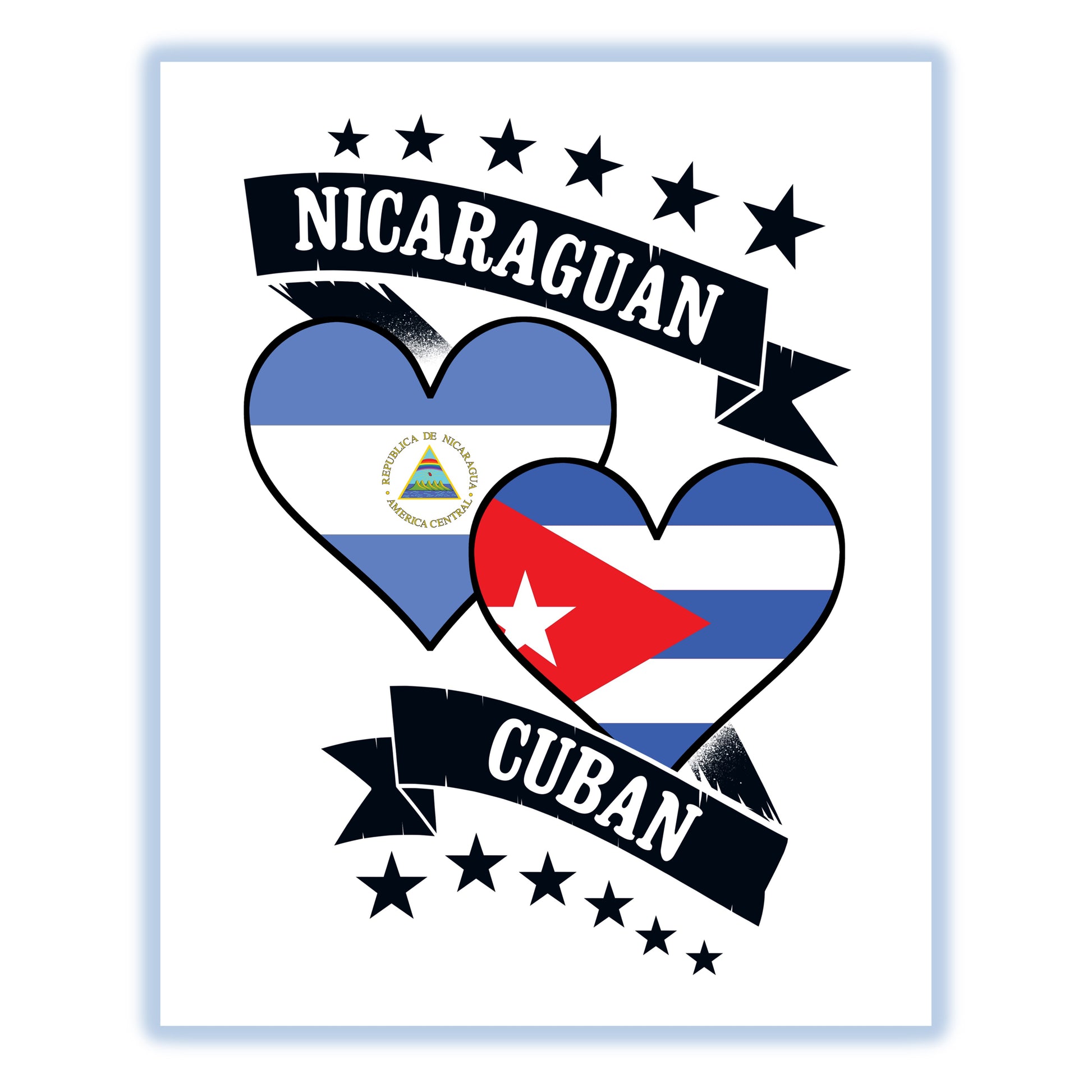 Nicaraguan Cuban Heart Flags Nicaragua Cuba 8"x10" Wall Art Print