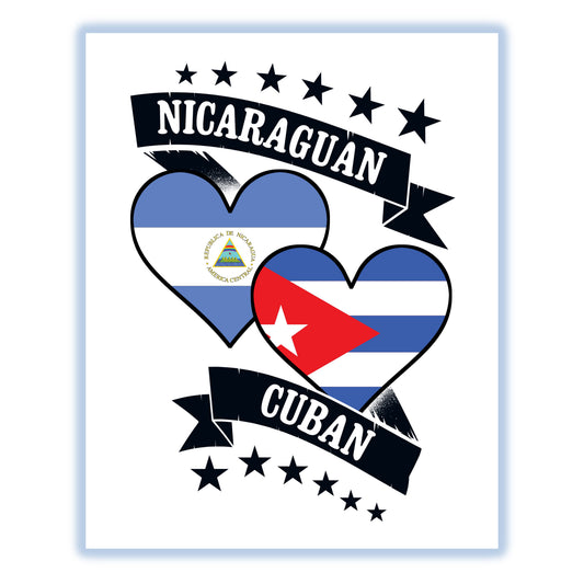 Nicaraguan Cuban Heart Flags Nicaragua Cuba 8"x10" Wall Art Print