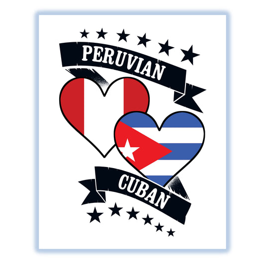 Peruvian Cuban Heart Flags Peru Cuba 8"x10" Wall Art Print
