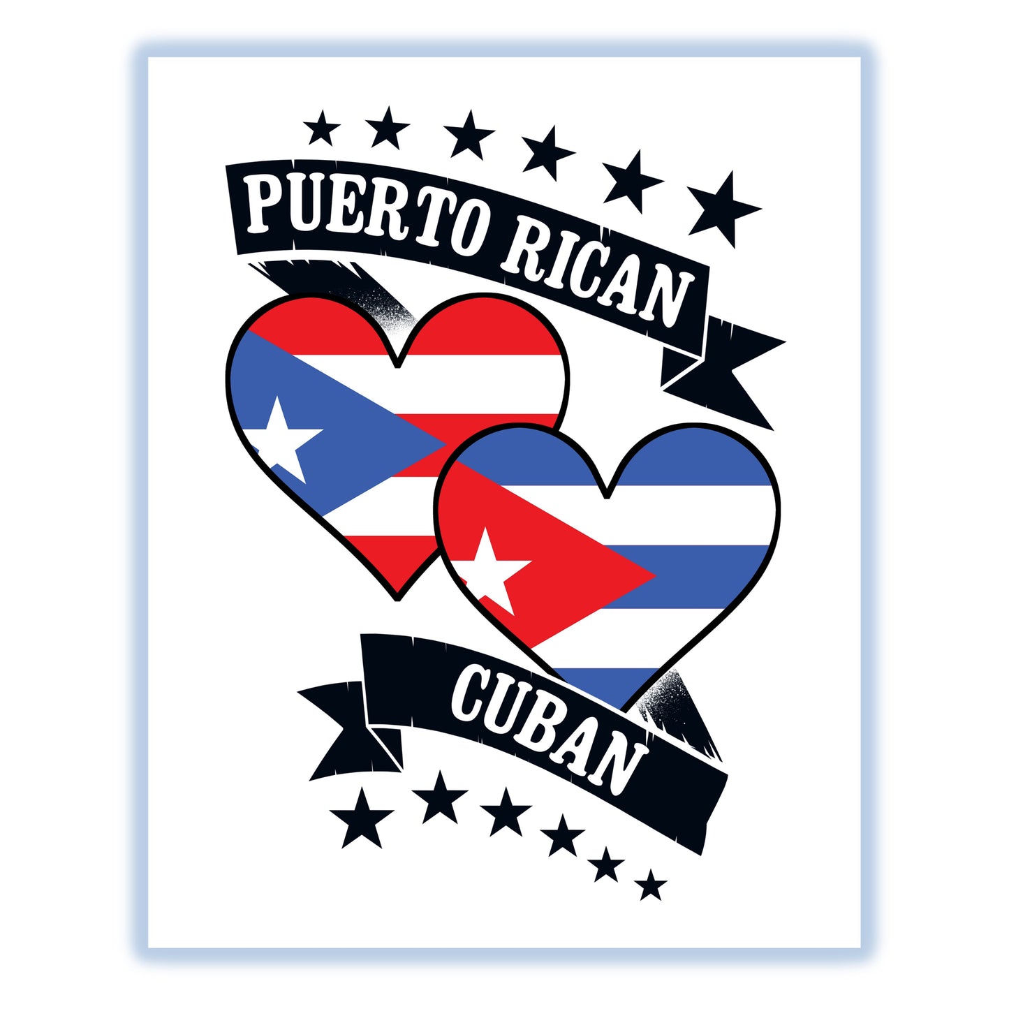 Puerto Rican Cuban Heart Flags Puerto Rico Cuba 8"x10" Wall Art Print