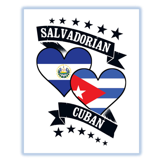 Salvadorian Cuban Heart Flags El Salvador Cuba 8"x10" Wall Art Print