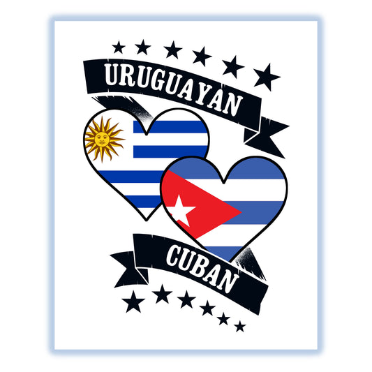 Uruguayan Cuban Heart Flags Uruguay Cuba 8"x10" Wall Art Print