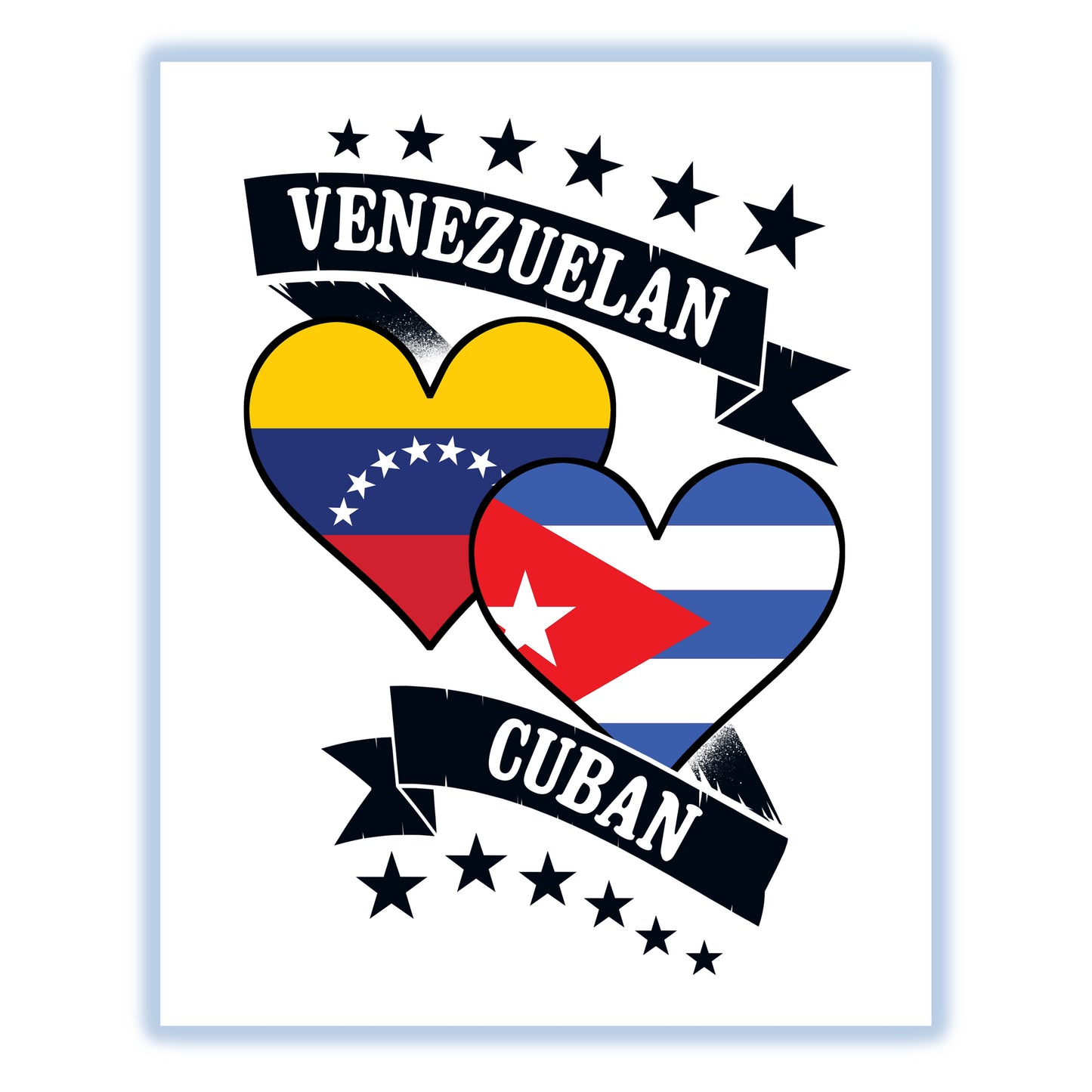 Venezuelan Cuban Heart Flags Venezuela Cuba 8"x10" Wall Art Print