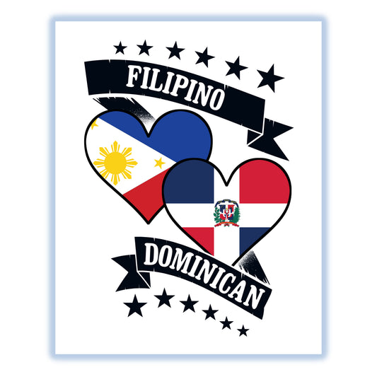 Filipino Dominican Heart Flags Philippines Dominican Republic 8"x10" Wall Art Print