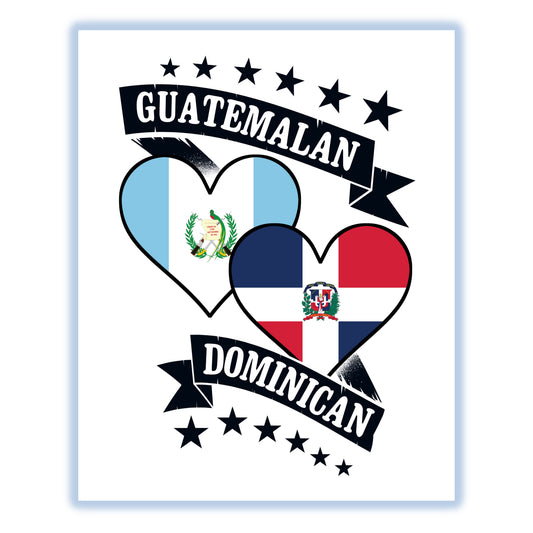 Guatemalan Dominican Heart Flags Guatemala Dominican Republic 8"x10" Wall Art Print