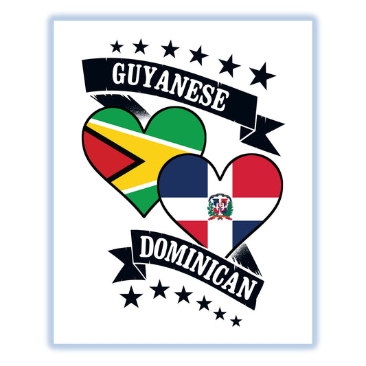 Guyanese Dominican Heart Flags Guyana Dominican Republic 8"x10" Wall Art Print