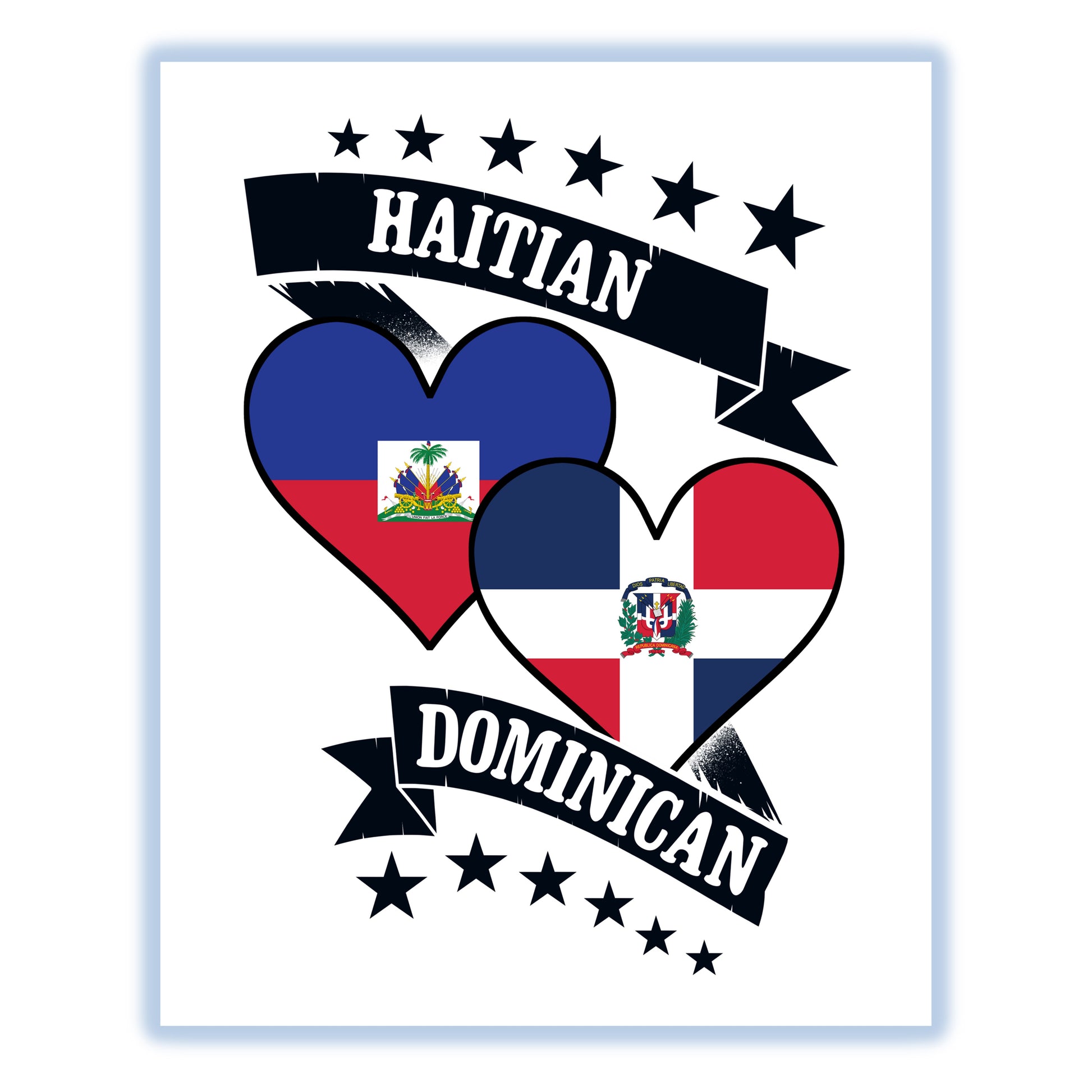 Haitian Dominican Heart Flags Haiti Dominican Republic 8"x10" Wall Art Print
