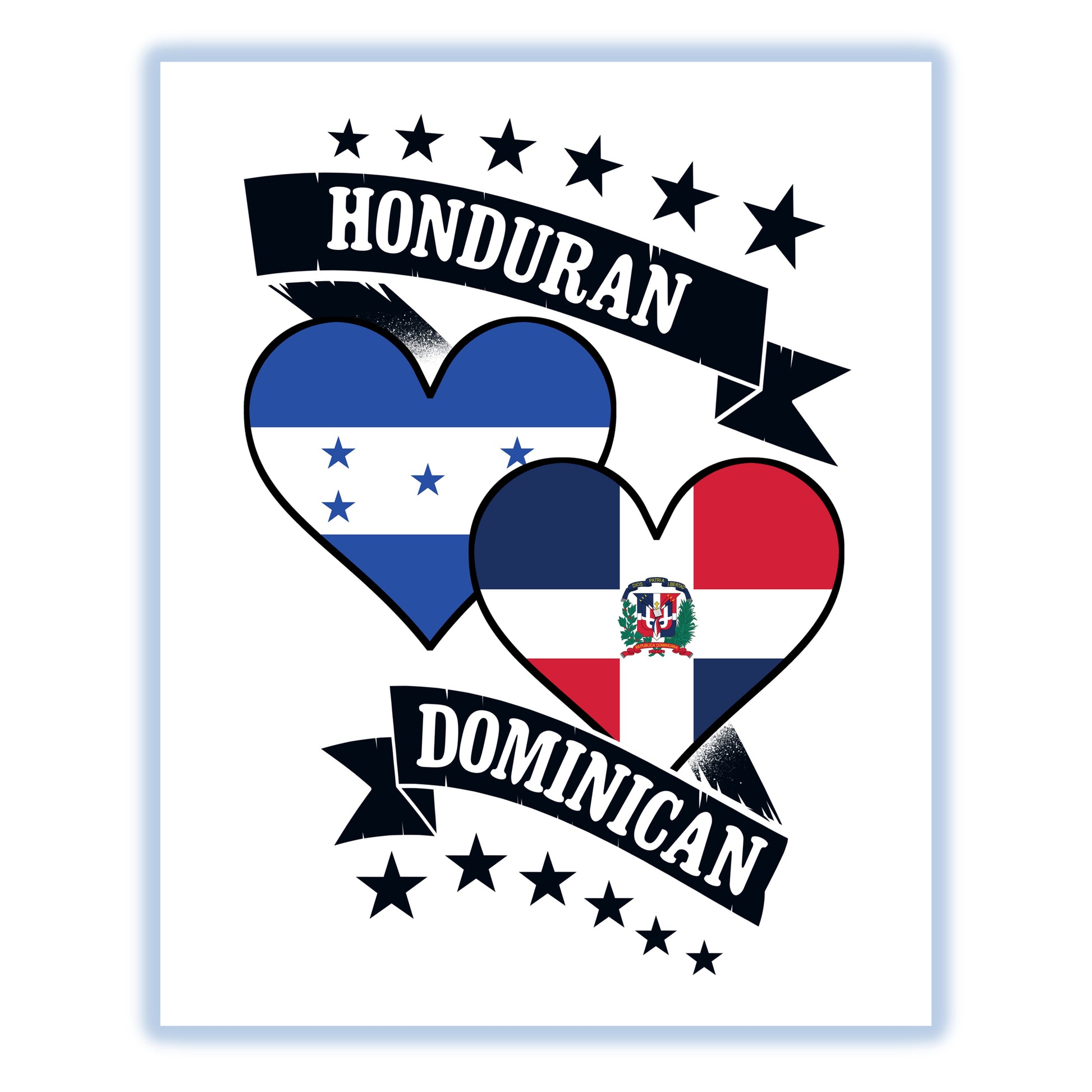 Honduran Dominican Heart Flags Honduras Dominican Republic 8"x10" Wall Art Print