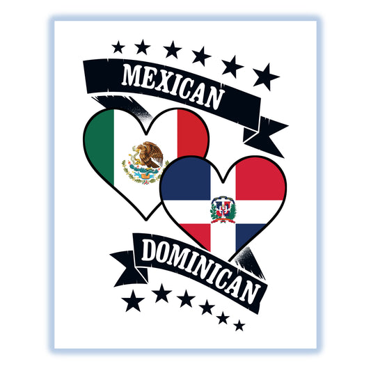 Mexican Dominican Heart Flags Mexico Dominican Republic 8"x10" Wall Art Print
