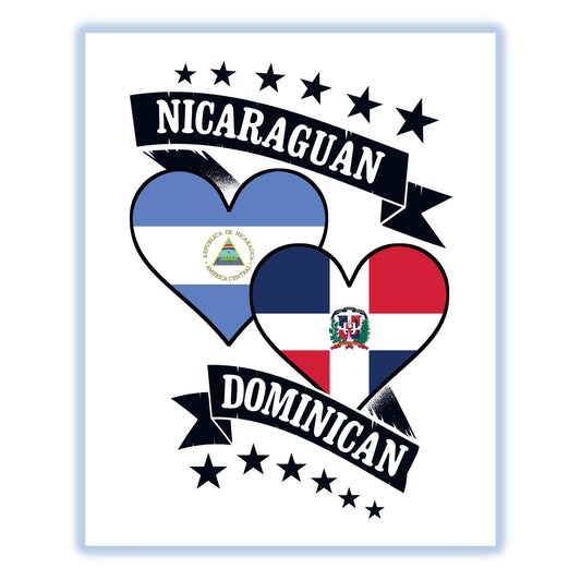 Nicaraguan Dominican Heart Flags Nicaragua Dominican Republic 8"x10" Wall Art Print