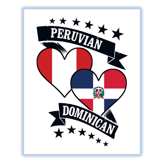 Peruvian Dominican Heart Flags Peru Dominican Republic 8"x10" Wall Art Print