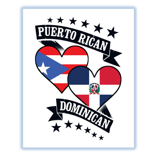 Puerto Rican Dominican Heart Flags Puerto Rico Dominican Republic 8"x10" Wall Art Print