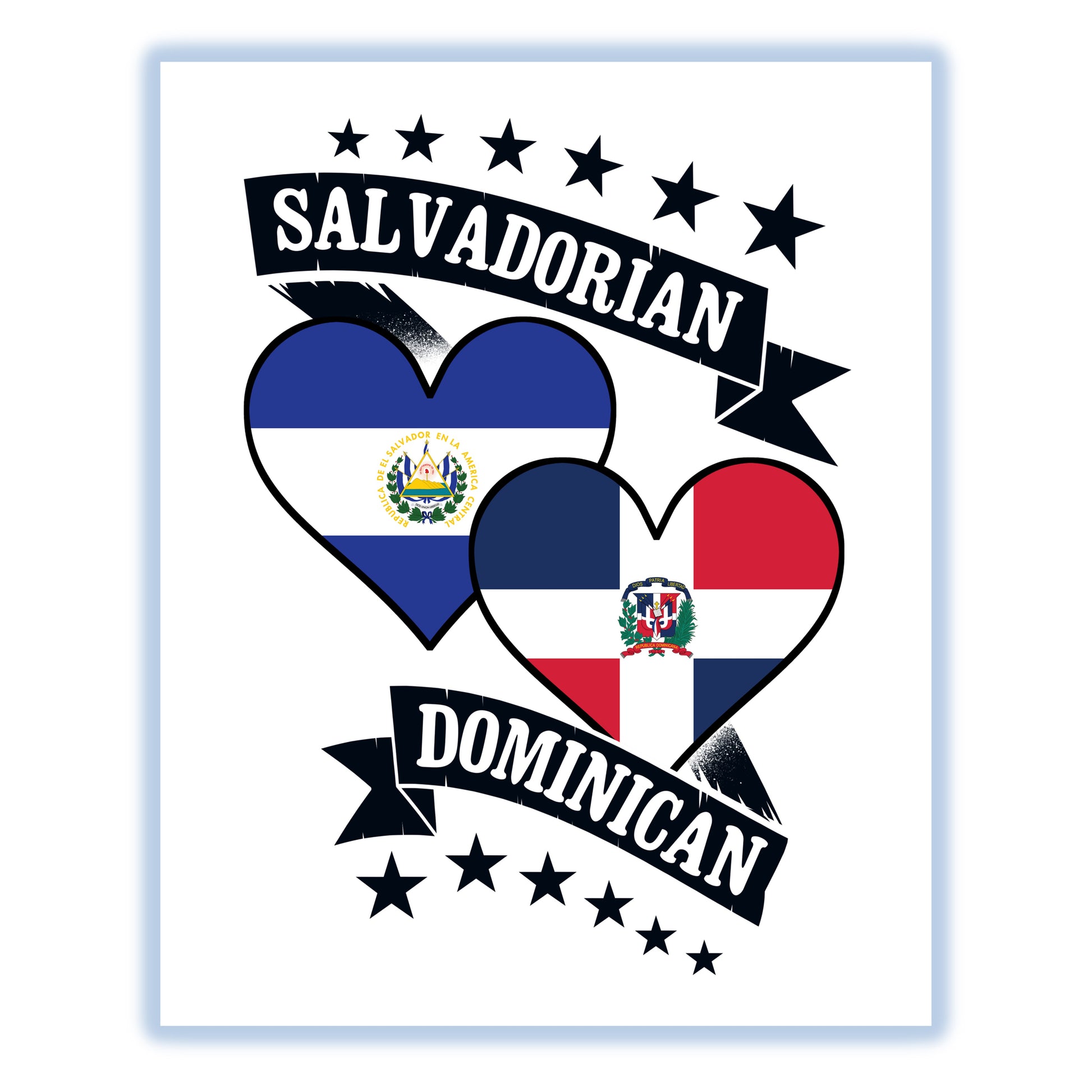 Salvadorian Dominican Heart Flags El Salvador Dominican Republic 8"x10" Wall Art Print