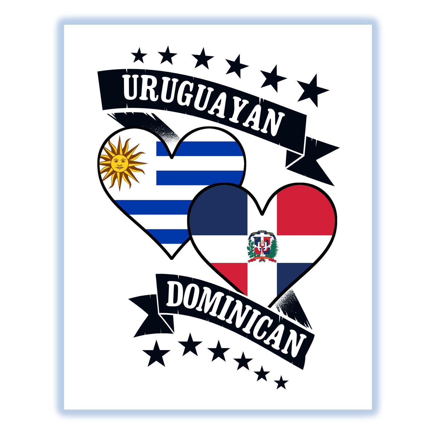 Uruguayan Dominican Heart Flags Uruguay Dominican Republic 8"x10" Wall Art Print