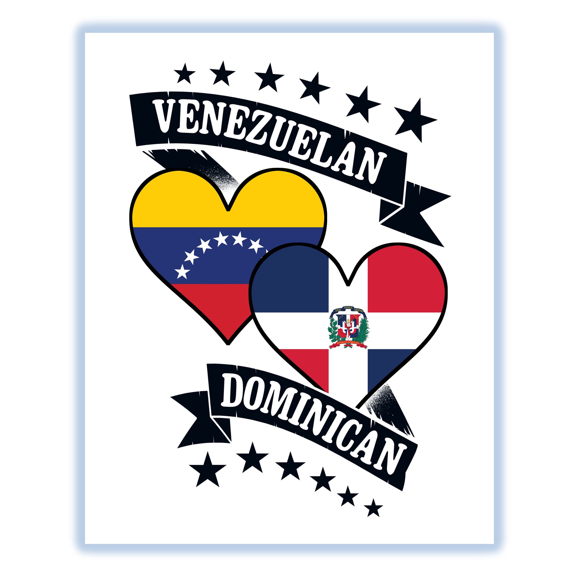 Venezuelan Dominican Heart Flags Venezuela Dominican Republic 8"x10" Wall Art Print
